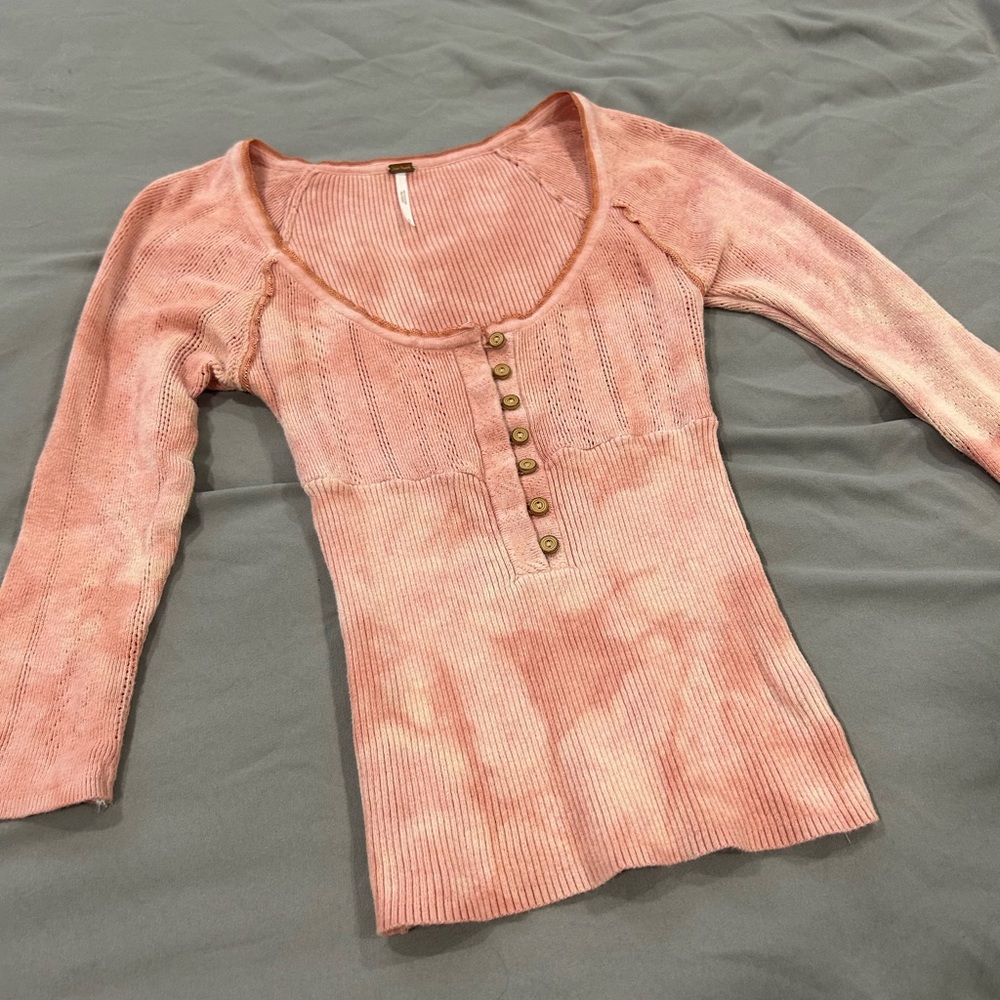 FREE PEOPLE Women's Rory Crop Pointelle Rib Henley Casual Shirt Top